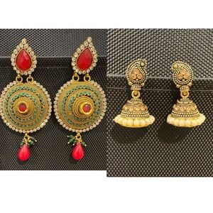 Kundan and Jhumka Gold Earring Bundle